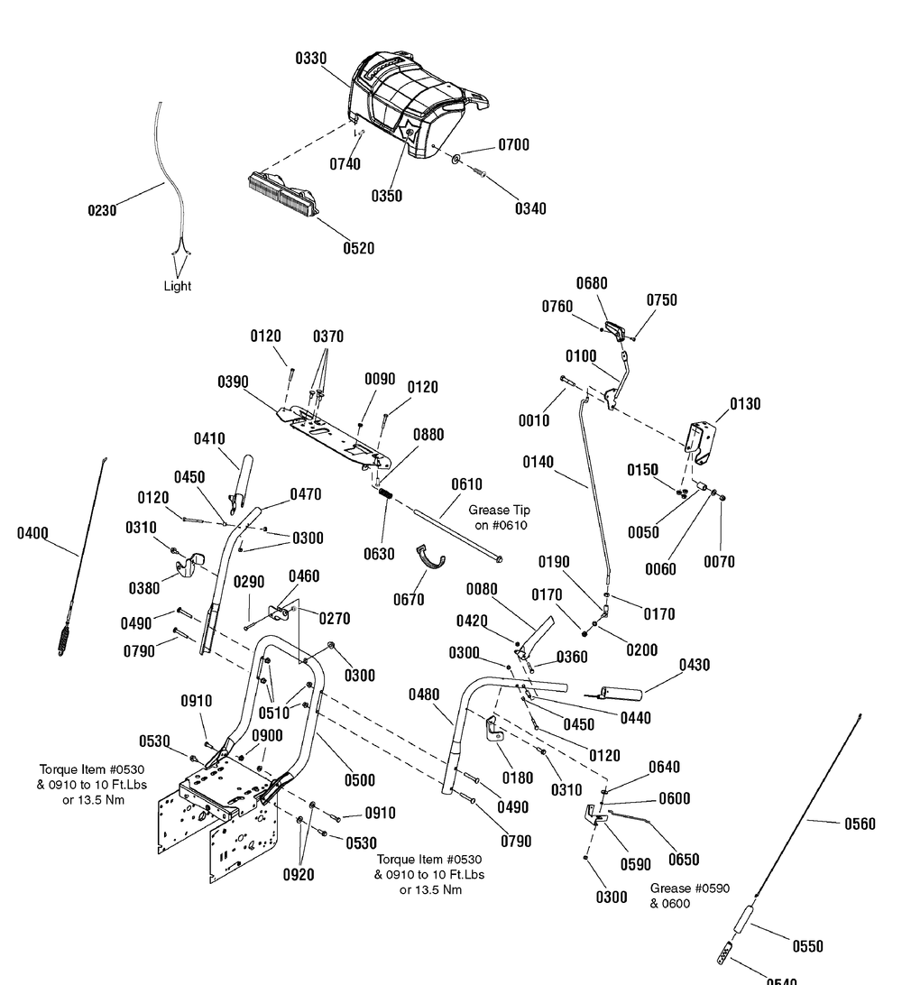 Handles And Controls Group Diagram and Parts List for 1695696 2009 Briggs and Stratton Snow Blower